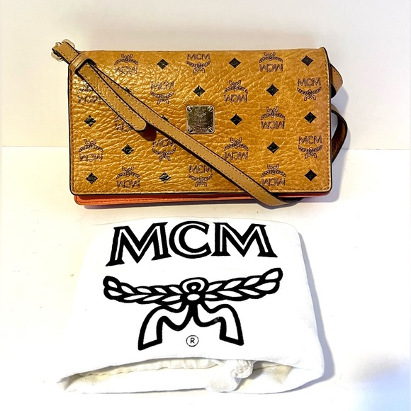 MCM Handbags - MCM Cognac Visetos Crossbody Wallet